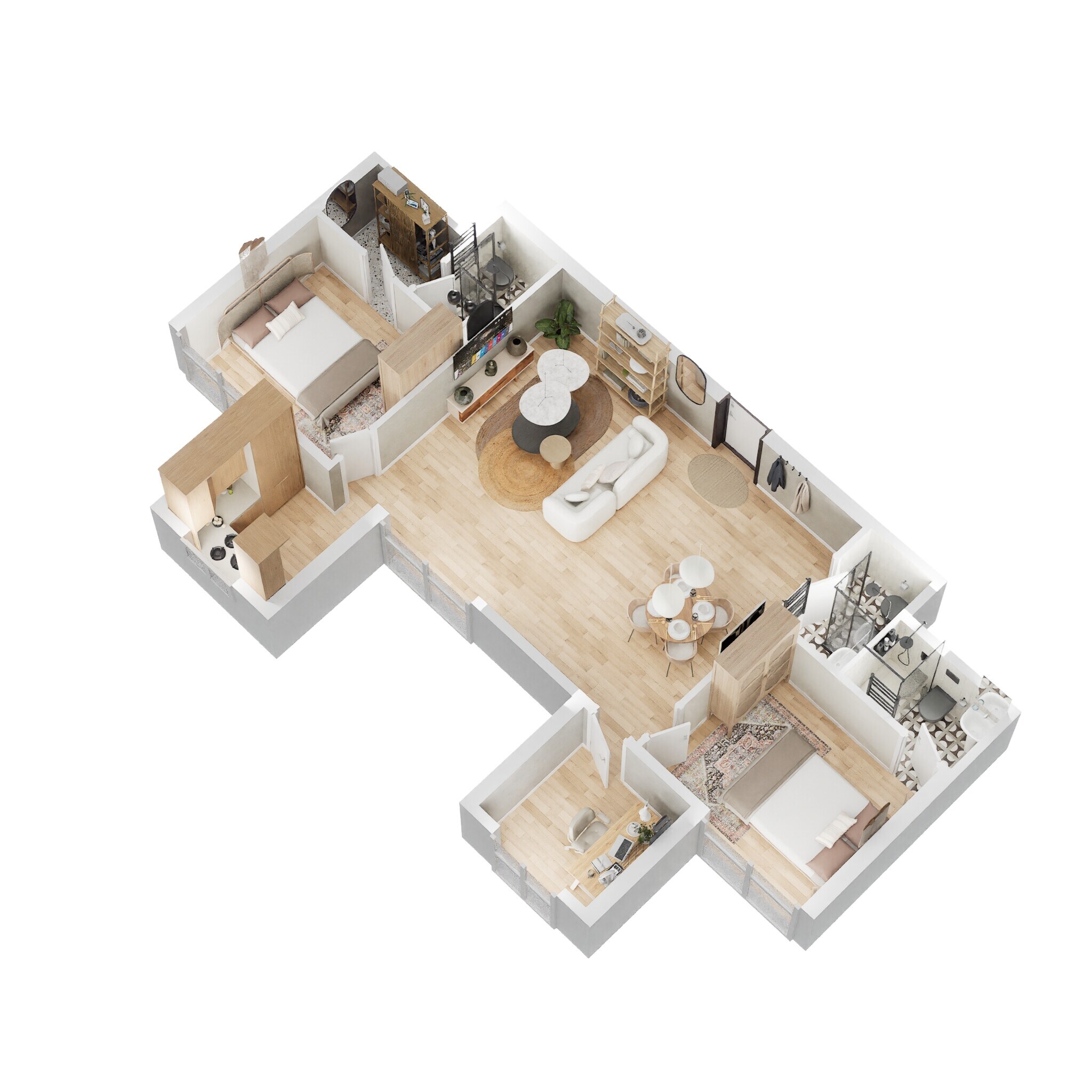 Floor plan of 3 BHK 736 Sq. Ft. Apartment in Chandak Next, Mumbai