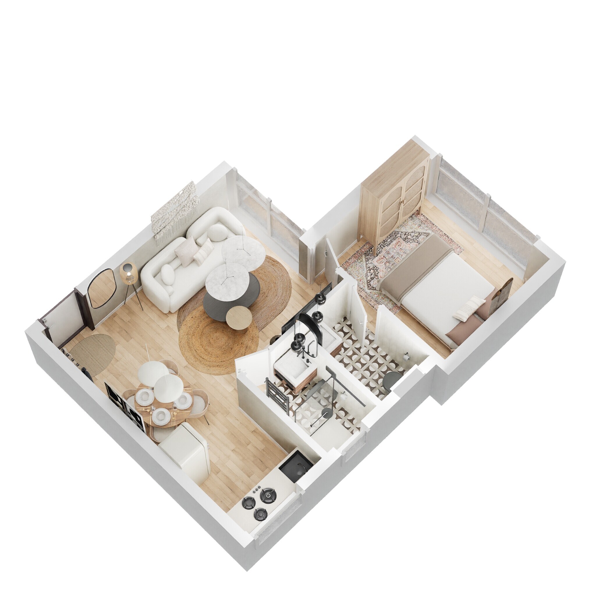 Floor plan of 1 BHK 342 Sq. Ft. Apartment in Chandak Nishchay, Mumbai