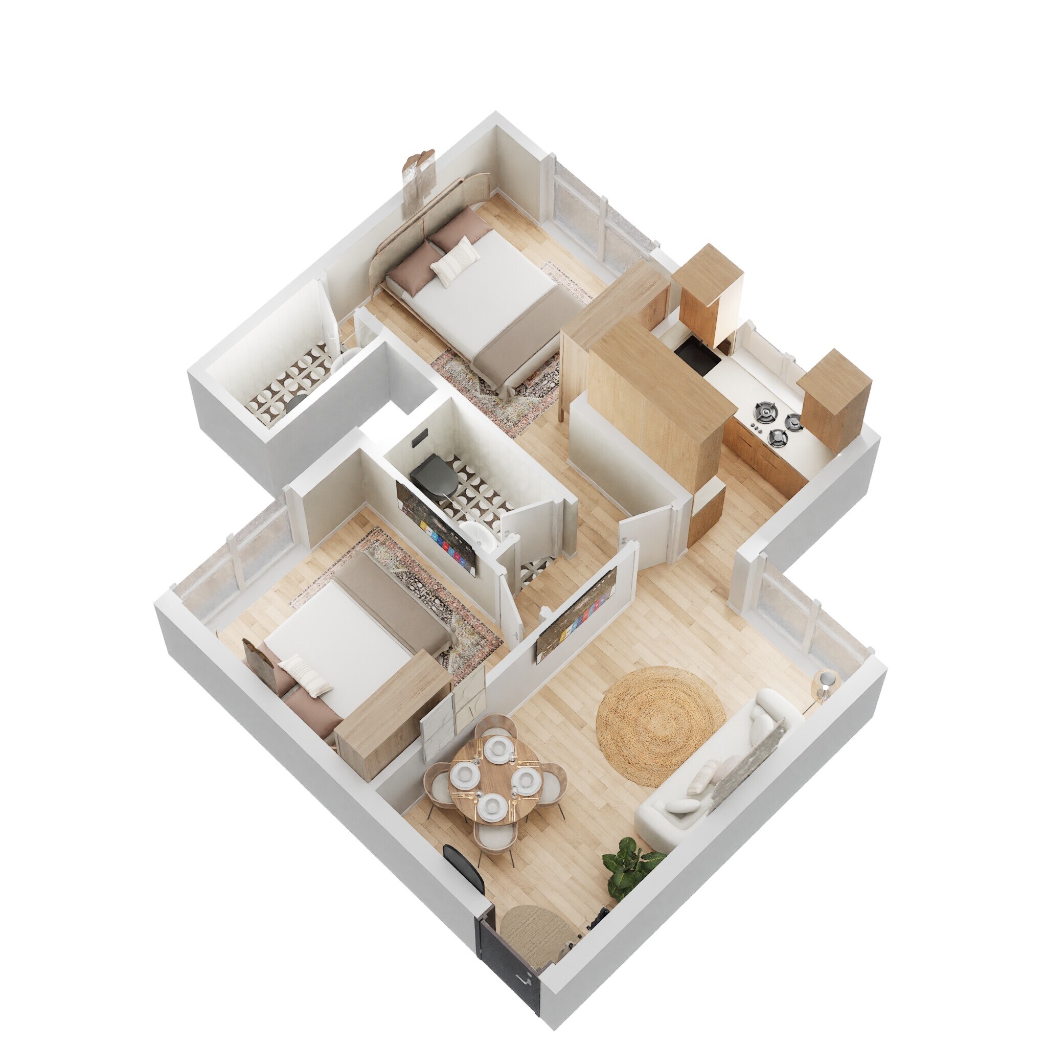Floor plan of 2 BHK 583 Sq. Ft. Apartment in Chandak Nishchay, Mumbai