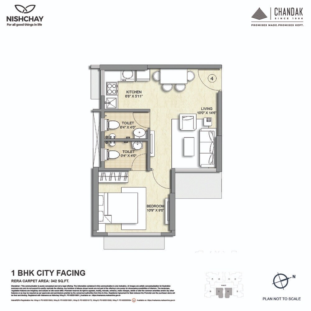 Floor plan of 1 BHK 342 Sq. Ft. Apartment in Chandak Nishchay Wing F, Mumbai