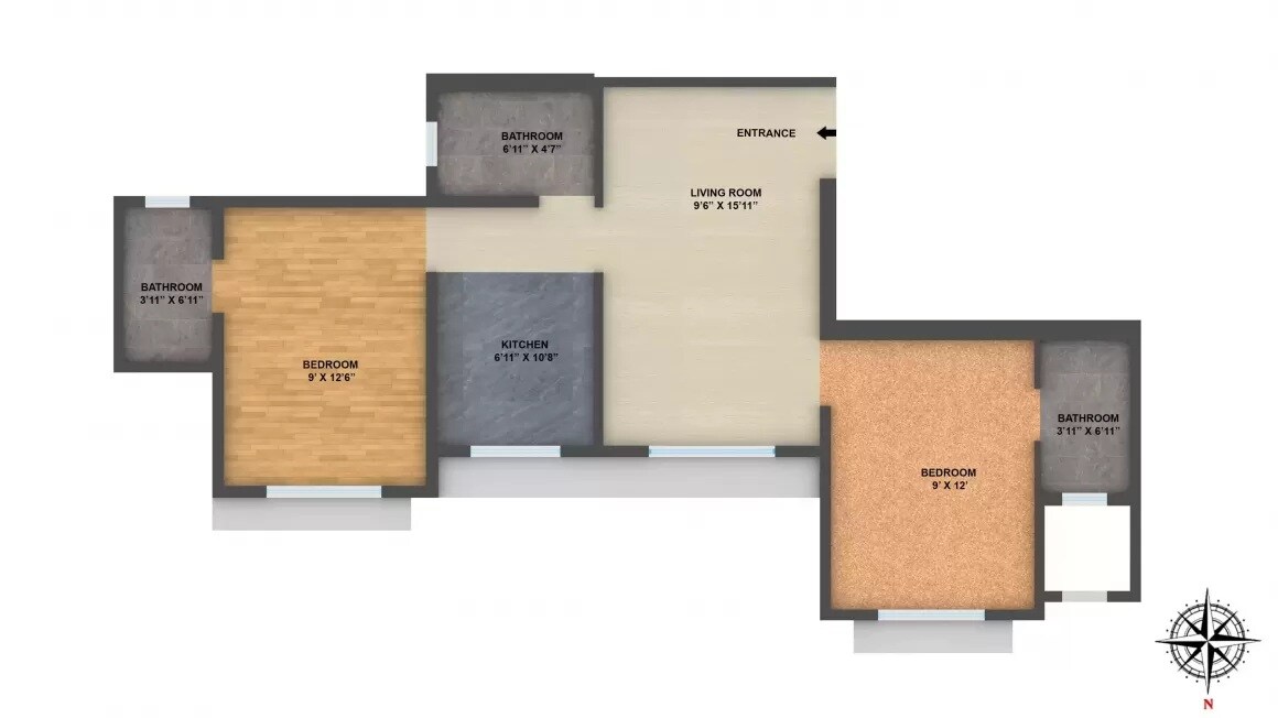 Floor plan of 2 BHK 915 Sq. Ft. Apartment in Chandak Sparkling Wings, Mumbai