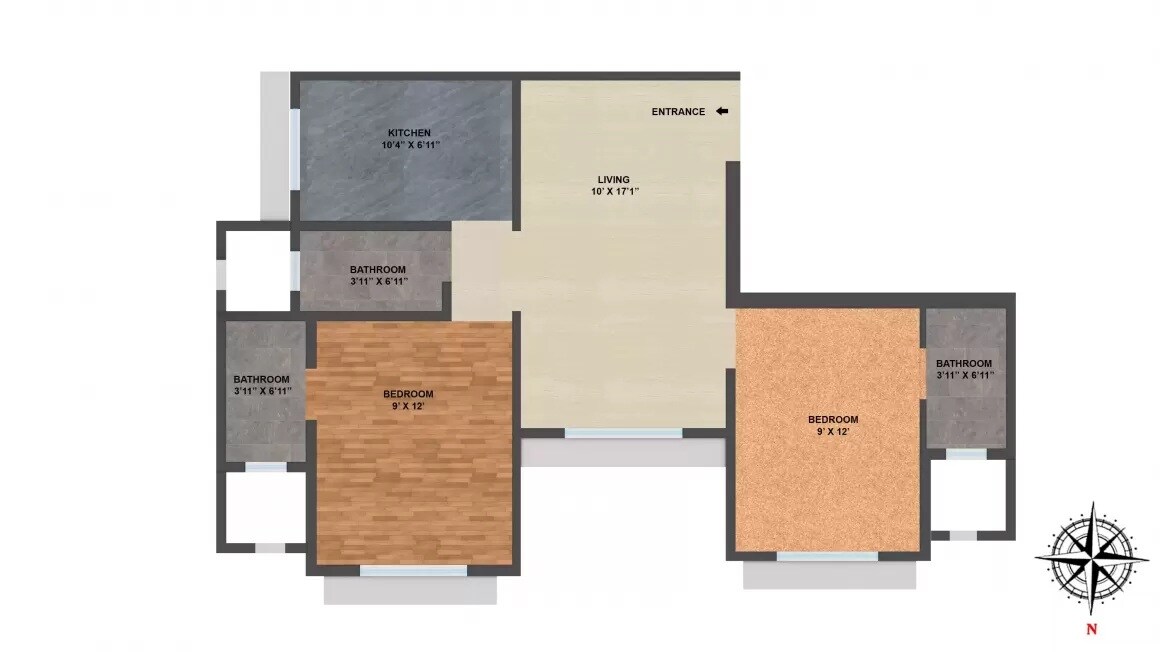 Floor plan of 2 BHK 870 Sq. Ft. Apartment in Chandak Sparkling Wings, Mumbai