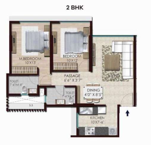 2 BHK 672 Sq. Ft. Apartment in Chandak Stella