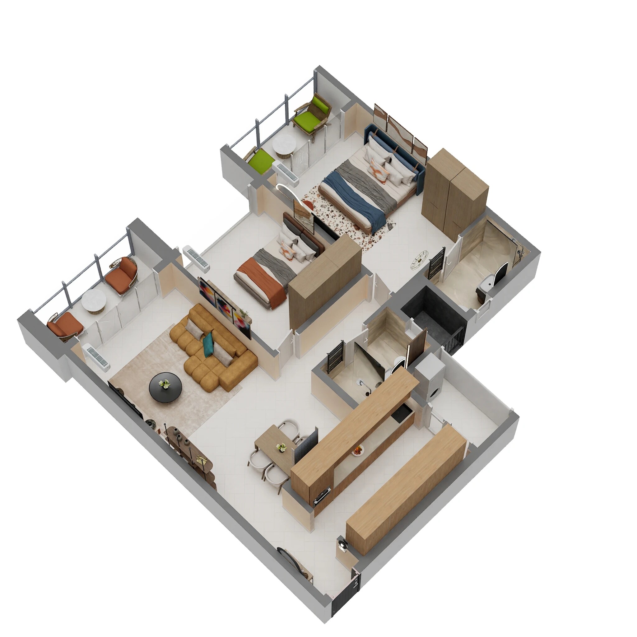 Floor plan of 2 BHK 954 Sq. Ft. Apartment in Chandak Vansham, Mumbai