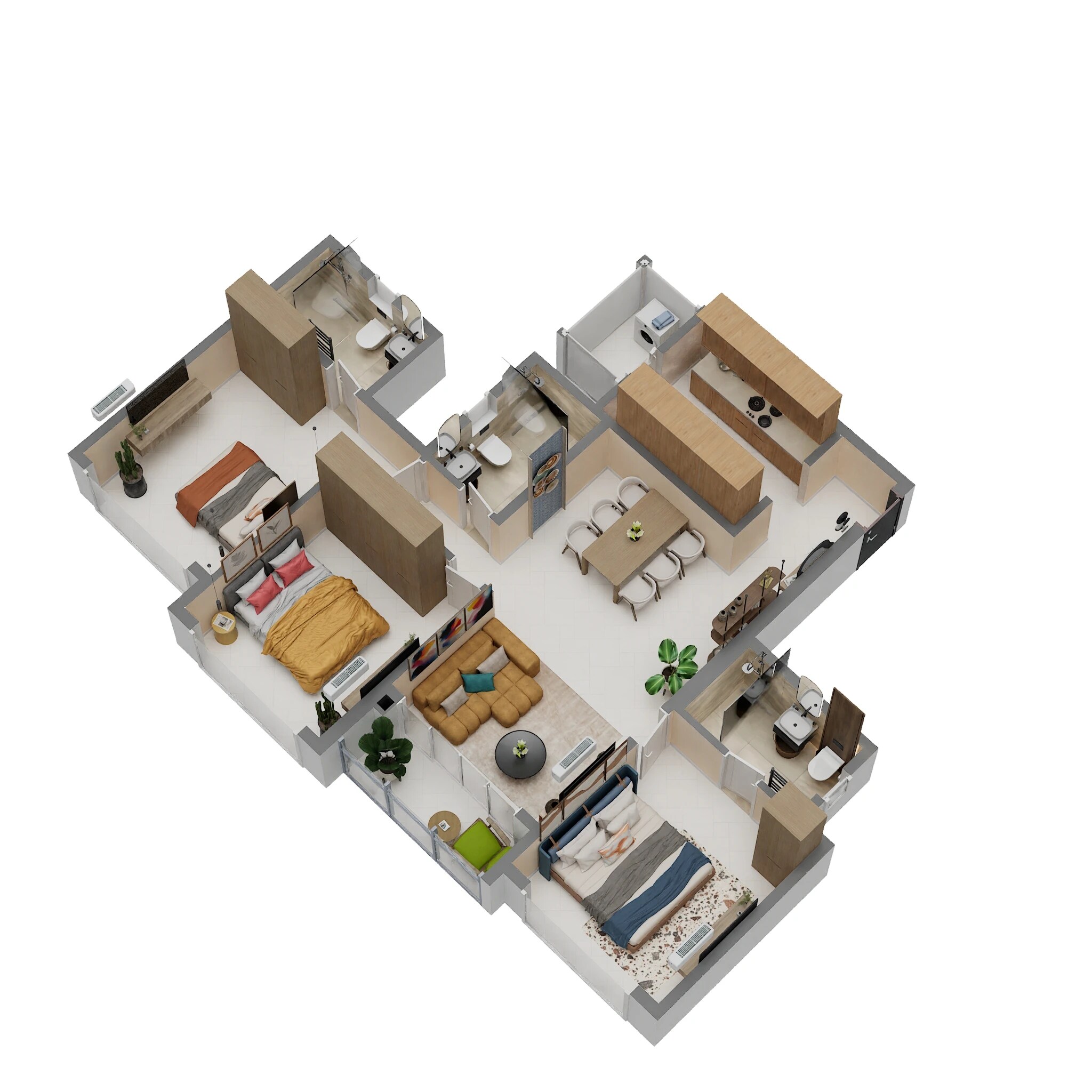 Floor plan of 3 BHK 1007 Sq. Ft. Apartment in Chandak Vansham, Mumbai
