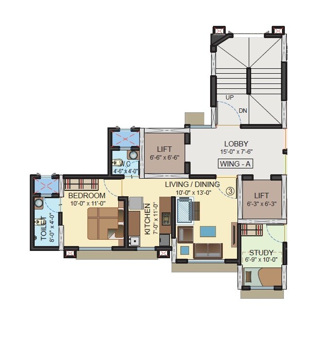 Floor plan of 1 BHK 349 Sq. Ft. Apartment in Chandiwala Pearl Blessings, Mumbai