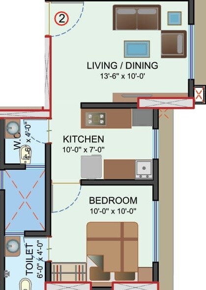 Floor plan of 1 BHK 364 Sq. Ft. Apartment in Chandiwala Pearl Heaven, Mumbai