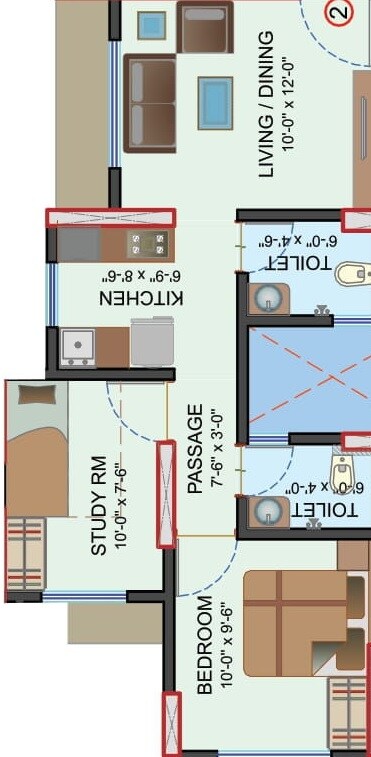 Floor plan of 2 BHK 446 Sq. Ft. Apartment in Chandiwala Pearl Heaven, Mumbai