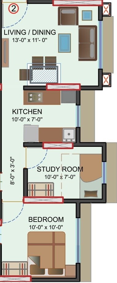 Floor plan of 2 BHK 487 Sq. Ft. Apartment in Chandiwala Pearl Heaven, Mumbai