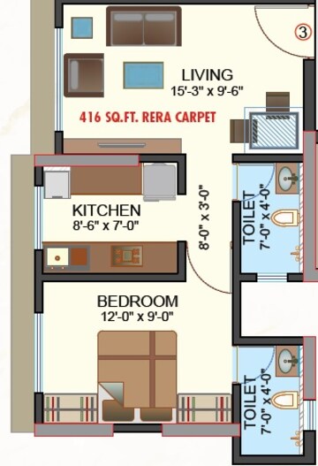  1 BHK Apartment at Chandiwala Pearl Regency, Sai Baba Wadi – for Rent
