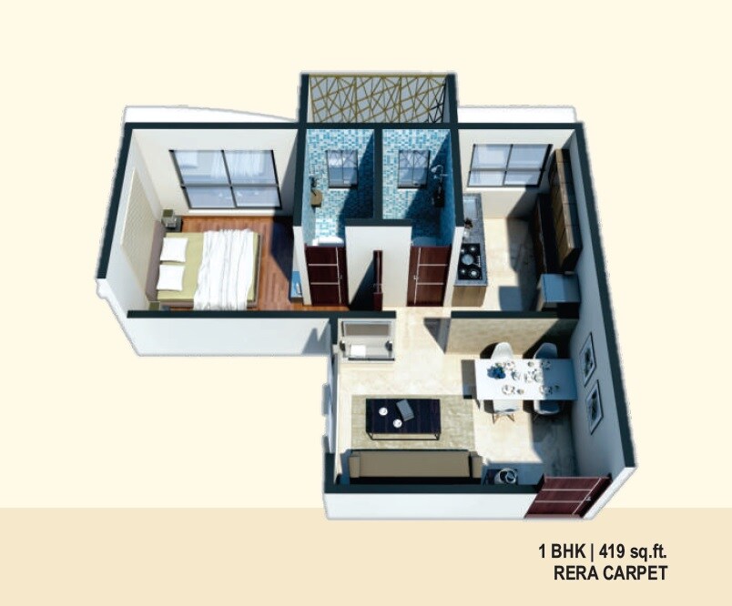 Floor plan of 1 BHK 419 Sq. Ft. Apartment in Charisma Samara, Mumbai