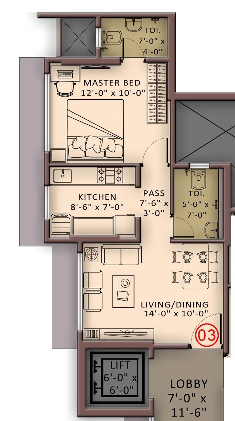 Floor plan of 1 BHK 424 Sq. Ft. Apartment in Charkop Abhilasha CHSL, Mumbai