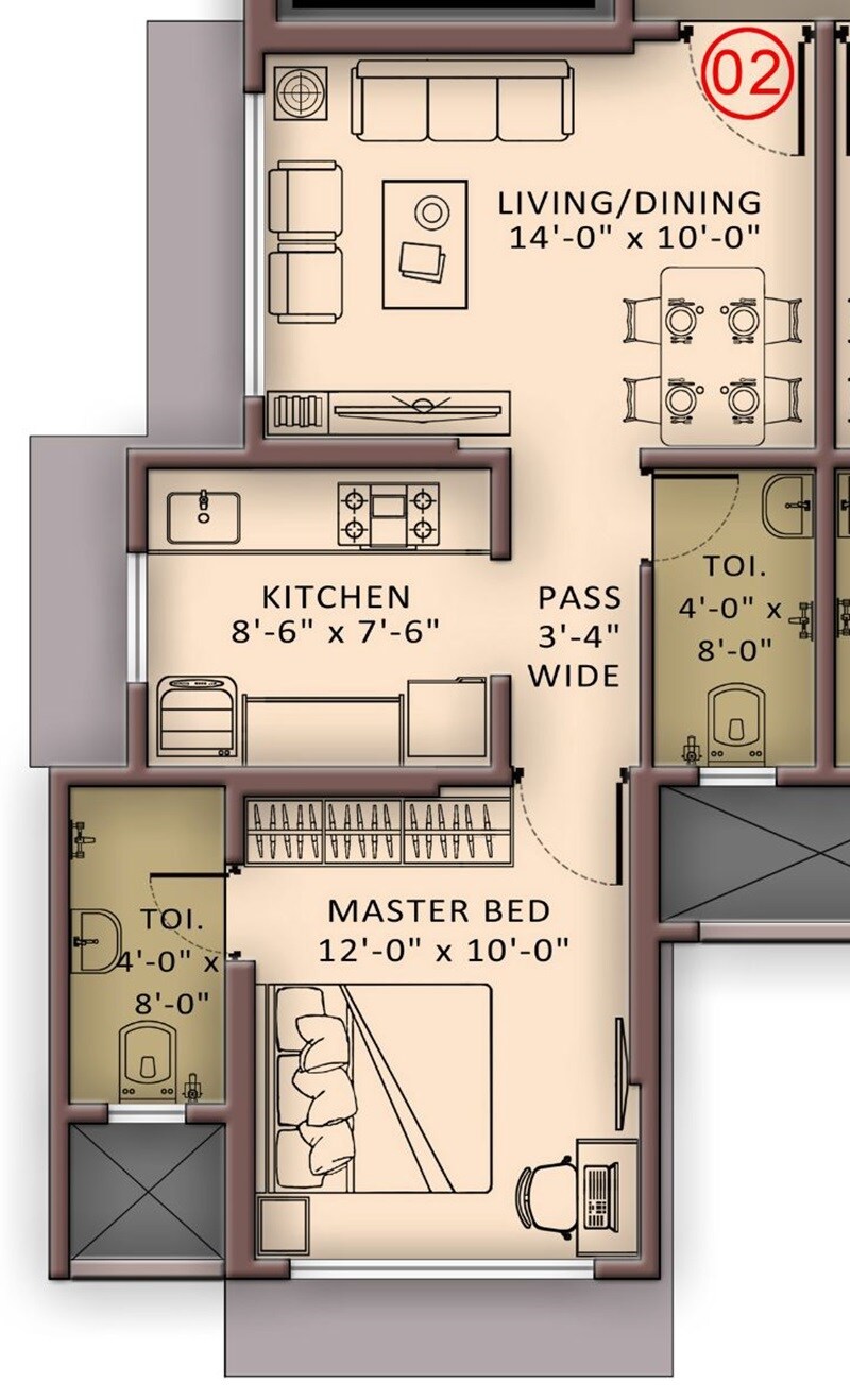 Floor plan of 1 BHK 442 Sq. Ft. Apartment in Charkop Abhilasha CHSL, Mumbai