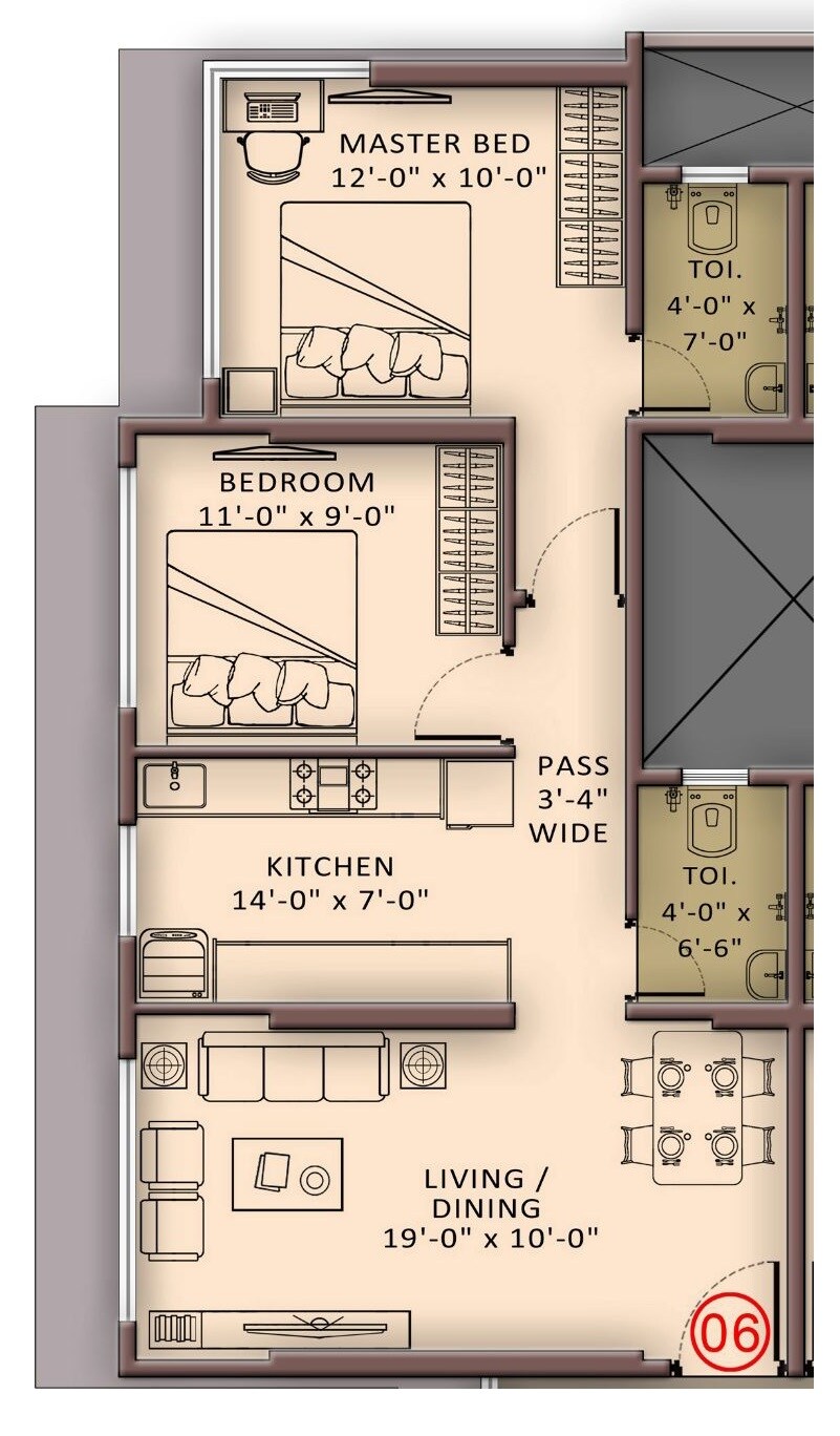 Floor plan of 2 BHK 634 Sq. Ft. Apartment in Charkop Abhilasha CHSL, Mumbai
