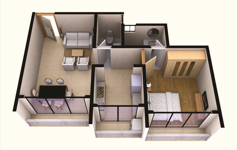Floor plan of 1 BHK 381 Sq. Ft. Apartment in Chaubey Signature Phase 1, Mumbai