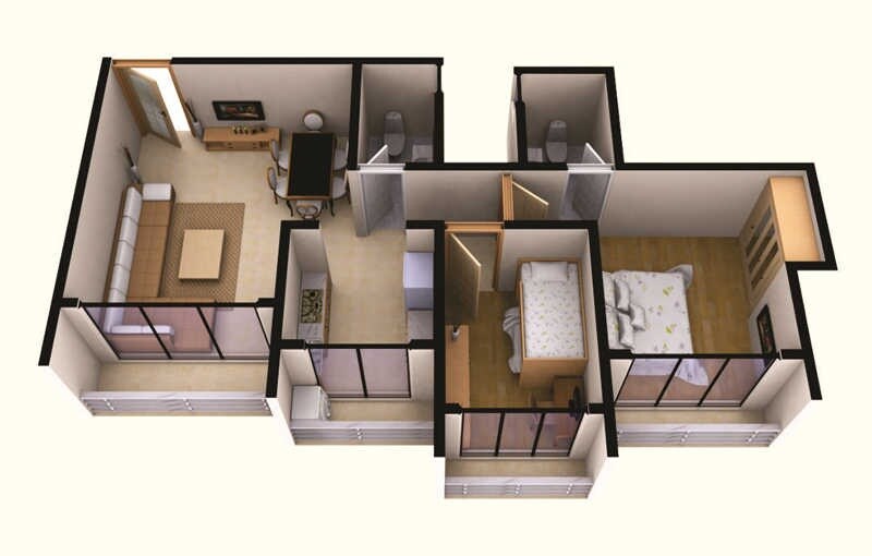 Floor plan of 2 BHK 627 Sq. Ft. Apartment in Chaubey Signature Phase 1, Mumbai