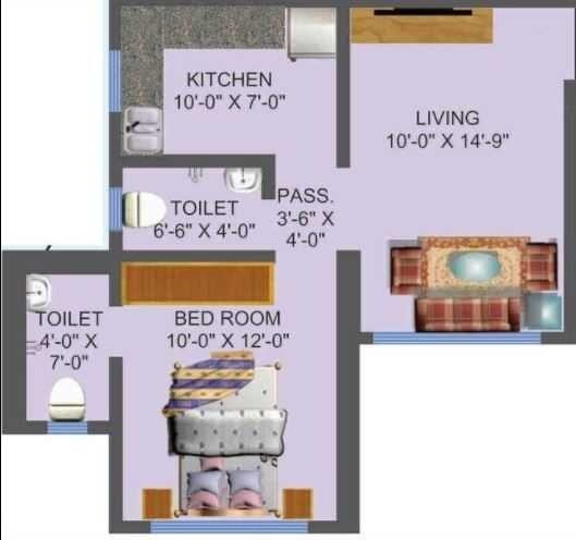 Floor plan of 1 BHK 639 Sq. Ft. Apartment in Chaubey Splendor I, Mumbai