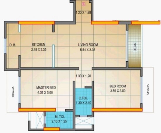 Floor plan of 2 BHK 688 Sq. Ft. Apartment in Chheda Palladium, Mumbai