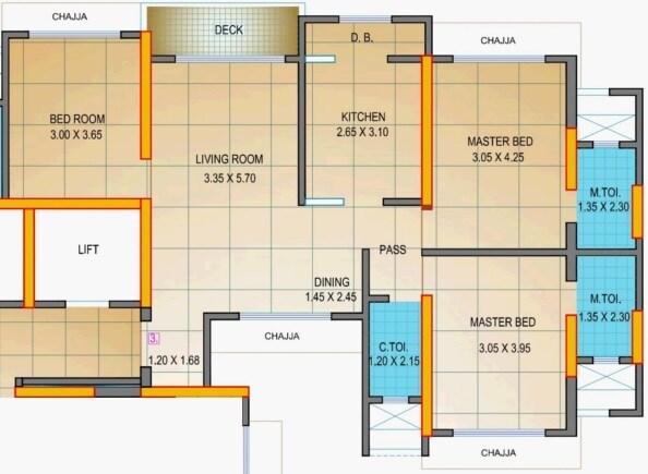 Floor plan of 3 BHK 935 Sq. Ft. Apartment in Chheda Palladium, Mumbai