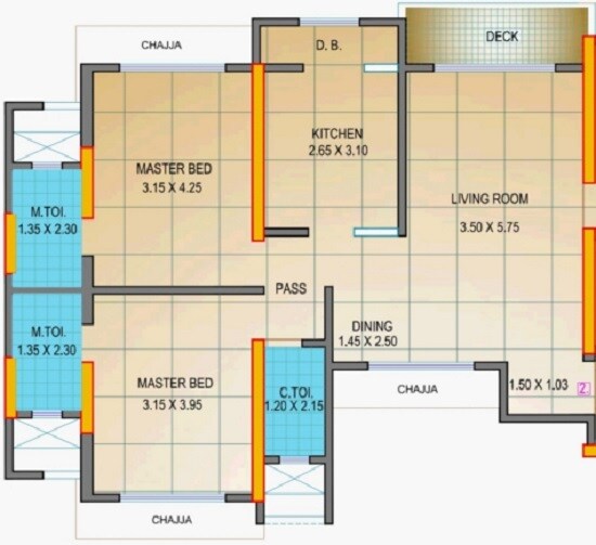 Floor plan of 3 BHK 985 Sq. Ft. Apartment in Chheda Palladium, Mumbai