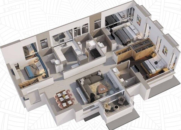 Floor plan of 3 BHK 1150 Sq. Ft. Apartment in Chintamani Aryavrat, Mumbai