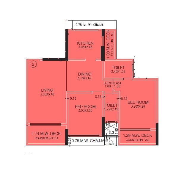 Floor plan of 2 BHK 773 Sq. Ft. Apartment in Chirag Bhagat Grandeur, Mumbai