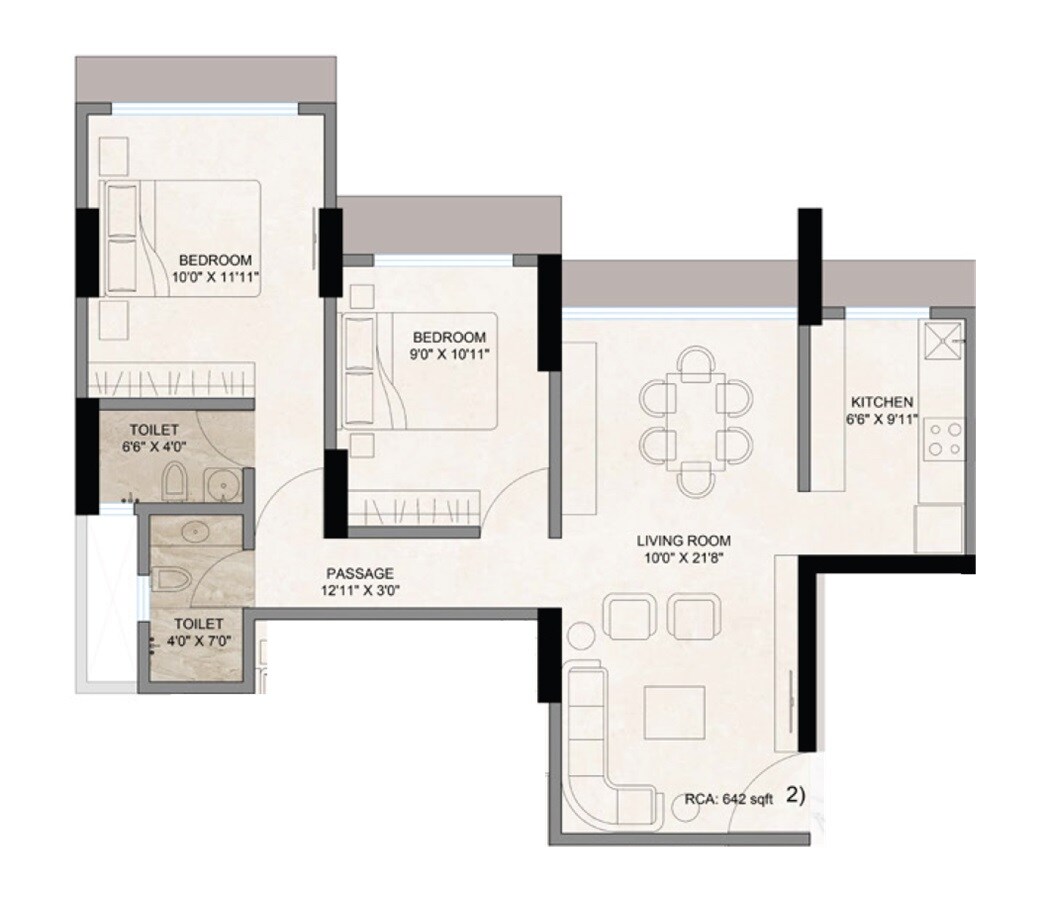 Floor plan of 2 BHK 642 Sq. Ft. Apartment in Chirag Vijayi Jwala, Mumbai
