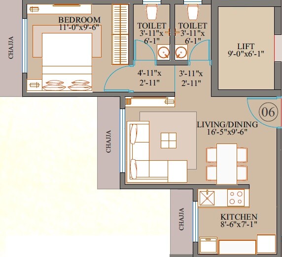 Floor plan of 1 BHK 417 Sq. Ft. Apartment in Chitalia Jaykant Bliss, Mumbai