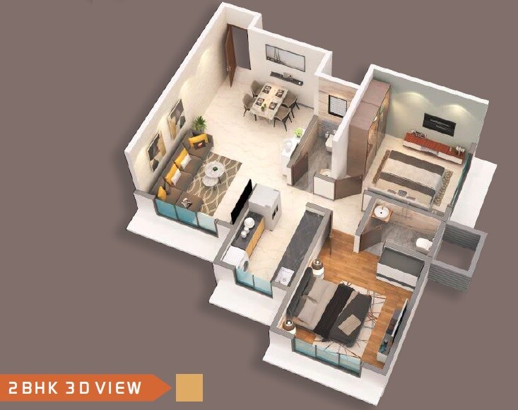 Floor plan of 2 BHK 610 Sq. Ft. Apartment in Chitalia Jaykant Bliss, Mumbai