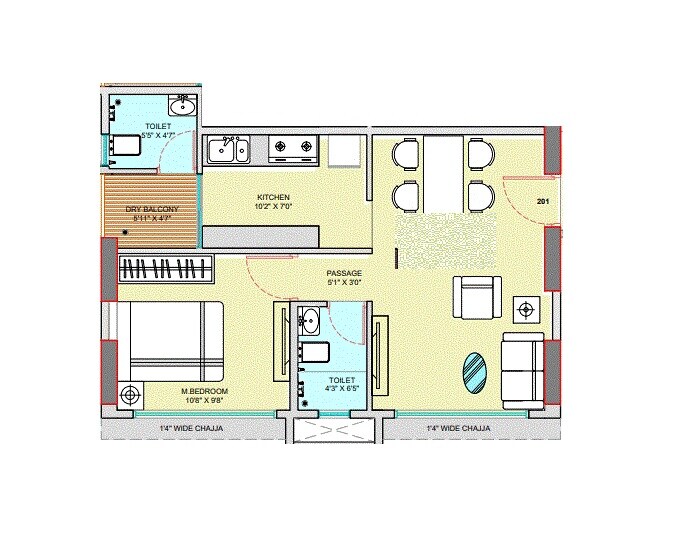 Floor plan of 1 BHK 467 Sq. Ft. Apartment in Chitra Apartrment, Mumbai