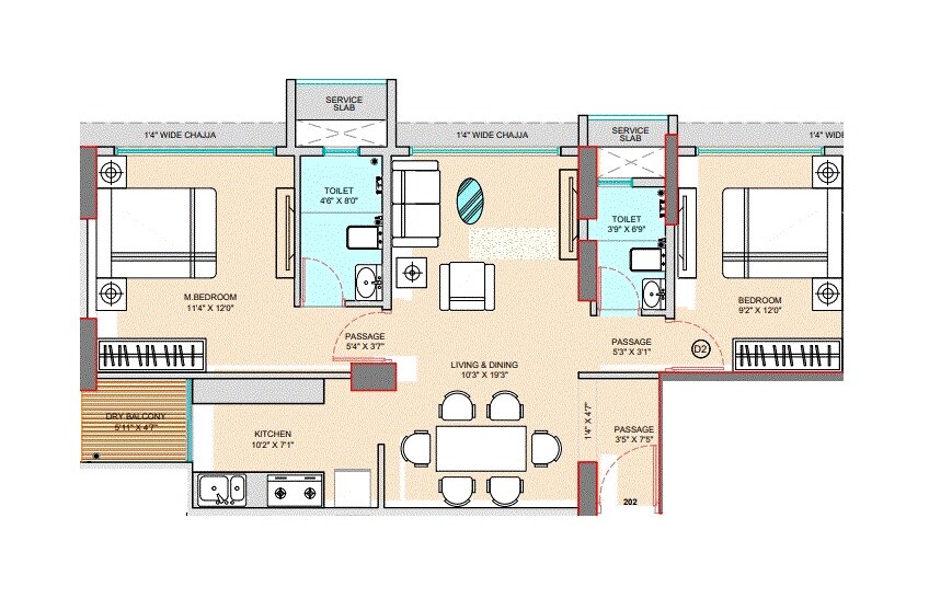 Floor plan of 2 BHK 691 Sq. Ft. Apartment in Chitra Apartrment, Mumbai