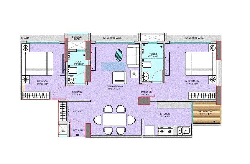 Floor plan of 2 BHK 701 Sq. Ft. Apartment in Chitra Apartrment, Mumbai