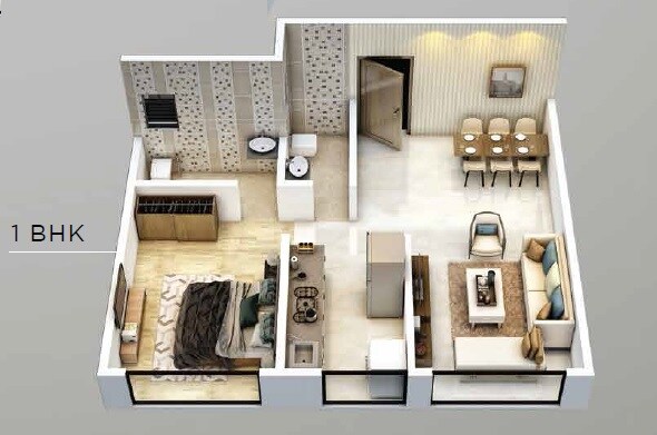 Floor plan of 1 BHK 394 Sq. Ft. Apartment in Choice Ambe Krupa, Mumbai