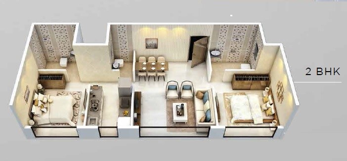 Floor plan of 2 BHK 581 Sq. Ft. Apartment in Choice Ambe Krupa, Mumbai