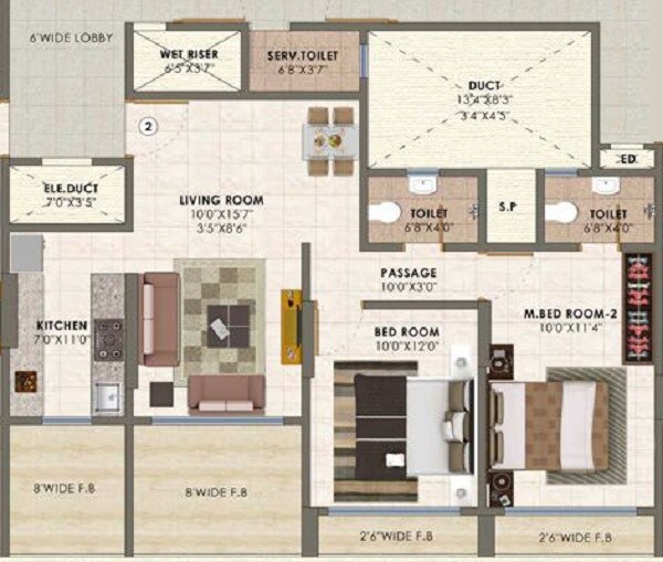 Floor plan of 2 BHK 618 Sq. Ft. Apartment in Choice Ambe Sagar, Mumbai