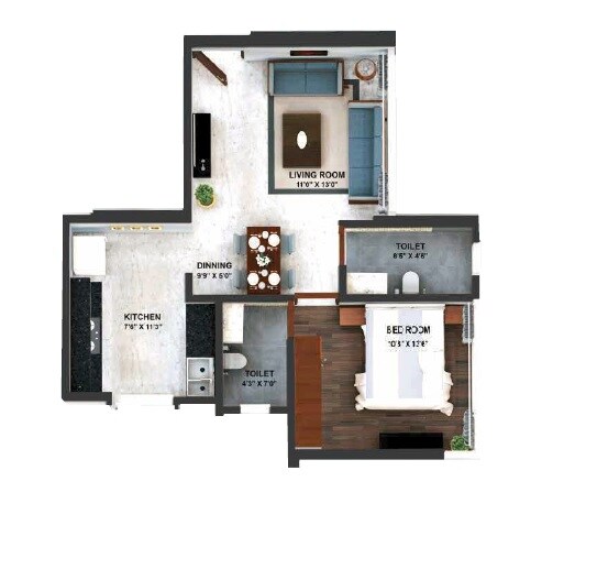Floor plan of 1 BHK 433 Sq. Ft. Apartment in Citadel Devhans Mahesh Krupa, Mumbai