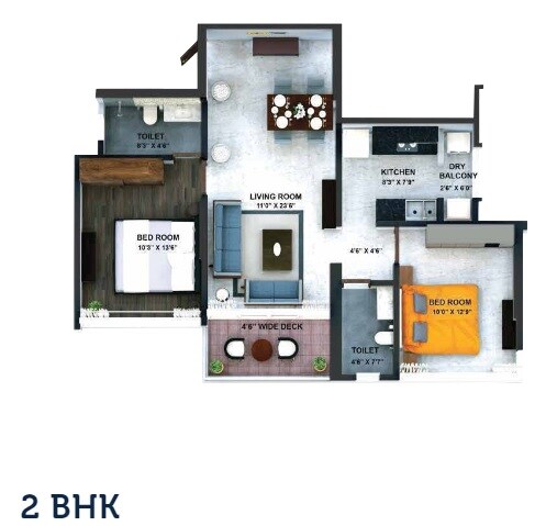 Floor plan of 2 BHK 533 Sq. Ft. Apartment in Citadel Devhans Mahesh Krupa, Mumbai