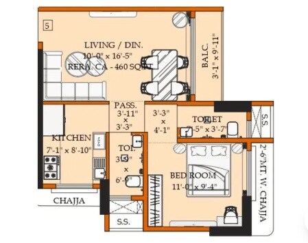 1 BHK 460 Sq. Ft. Apartment