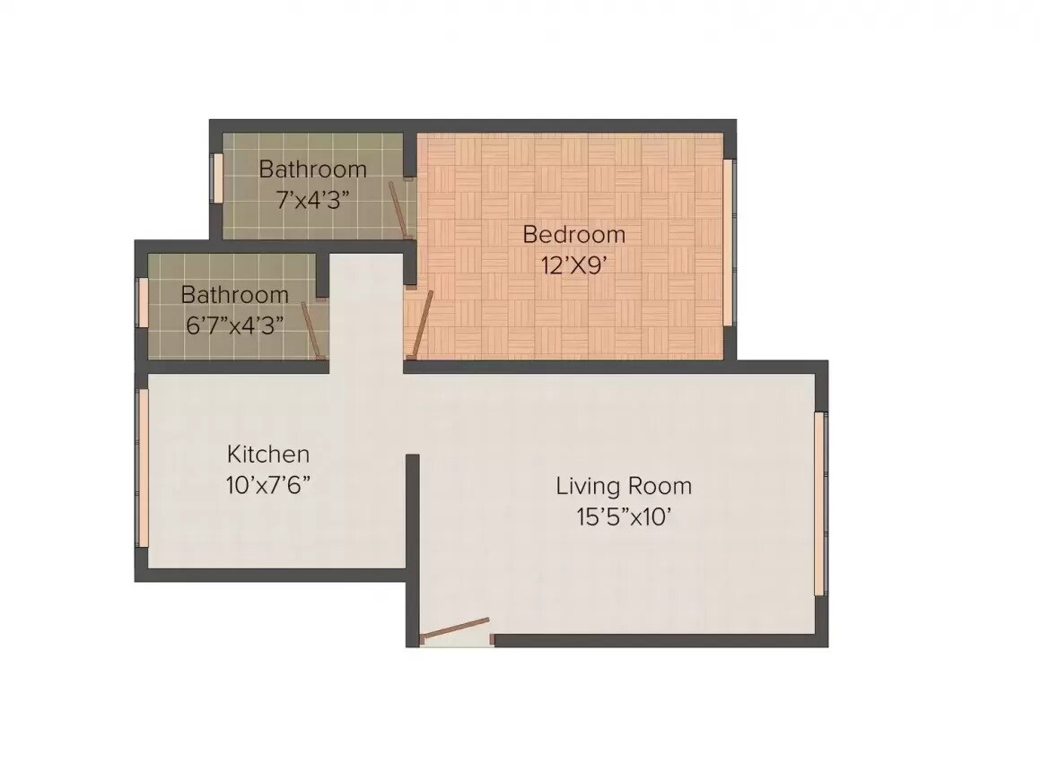 Floor plan of 1 BHK 430 Sq. Ft. Apartment in City Sanghvi Dev Ashish, Mumbai