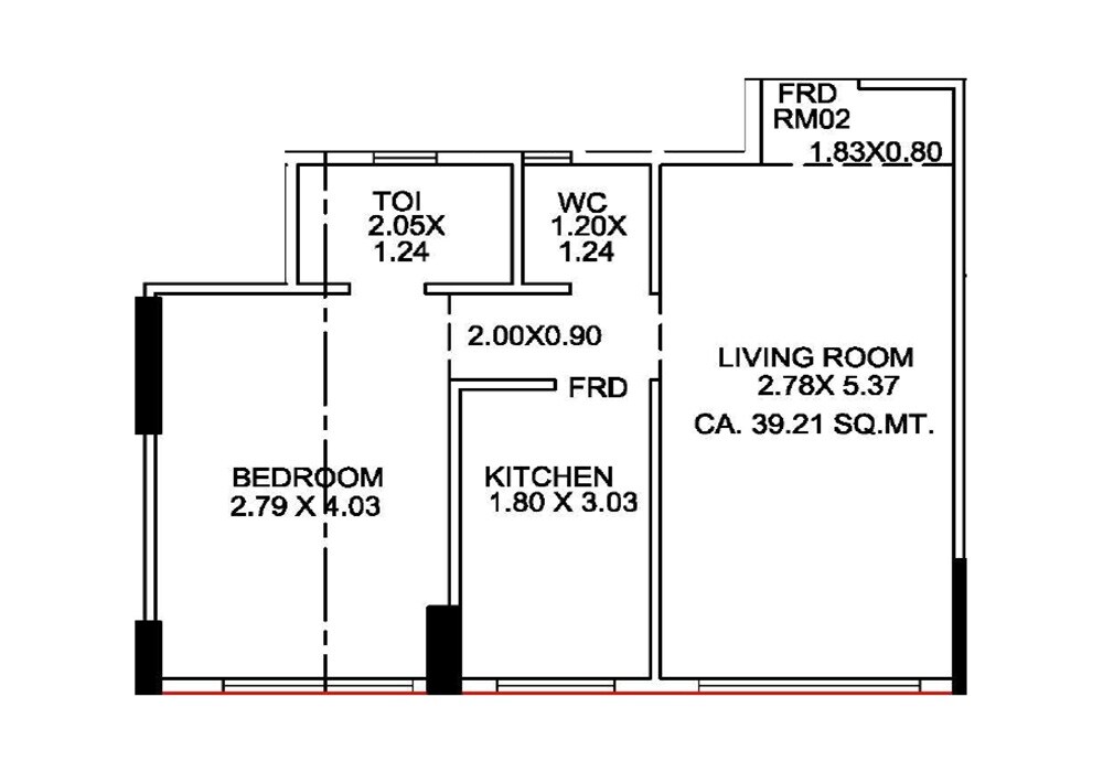 Floor plan of 1 BHK 422 Sq. Ft. Apartment in Commercial Qamar E Bani Hashim, Mumbai