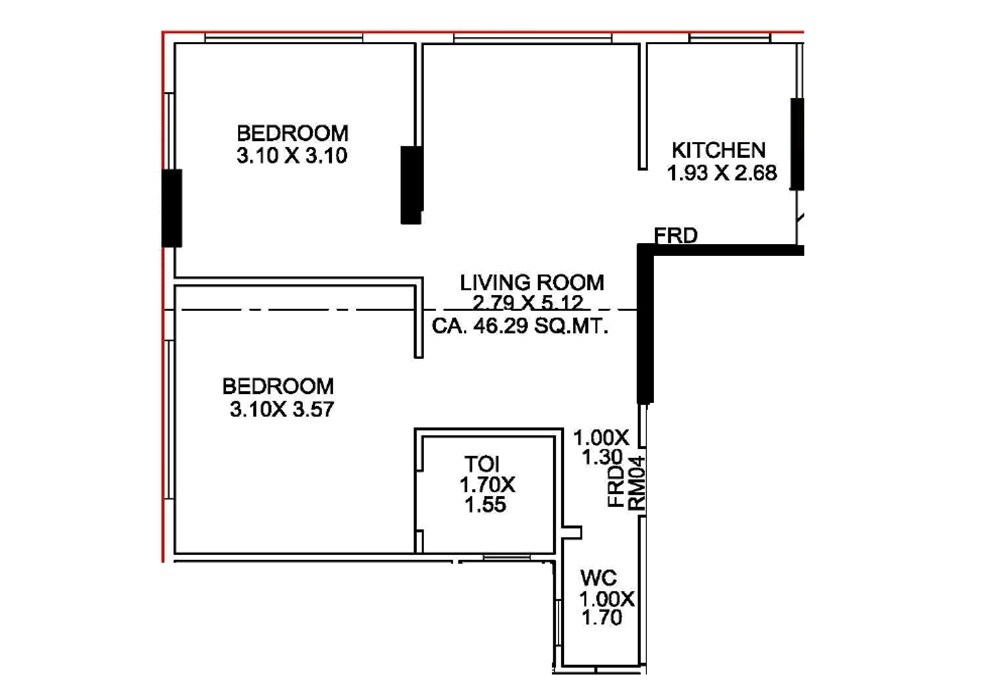2 BHK 498 Sq. Ft. Apartment