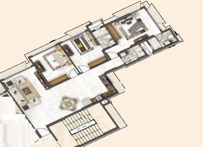 Floor plan of 3 BHK 1147 Sq. Ft. Apartment in Concrete Sai Samast, Mumbai