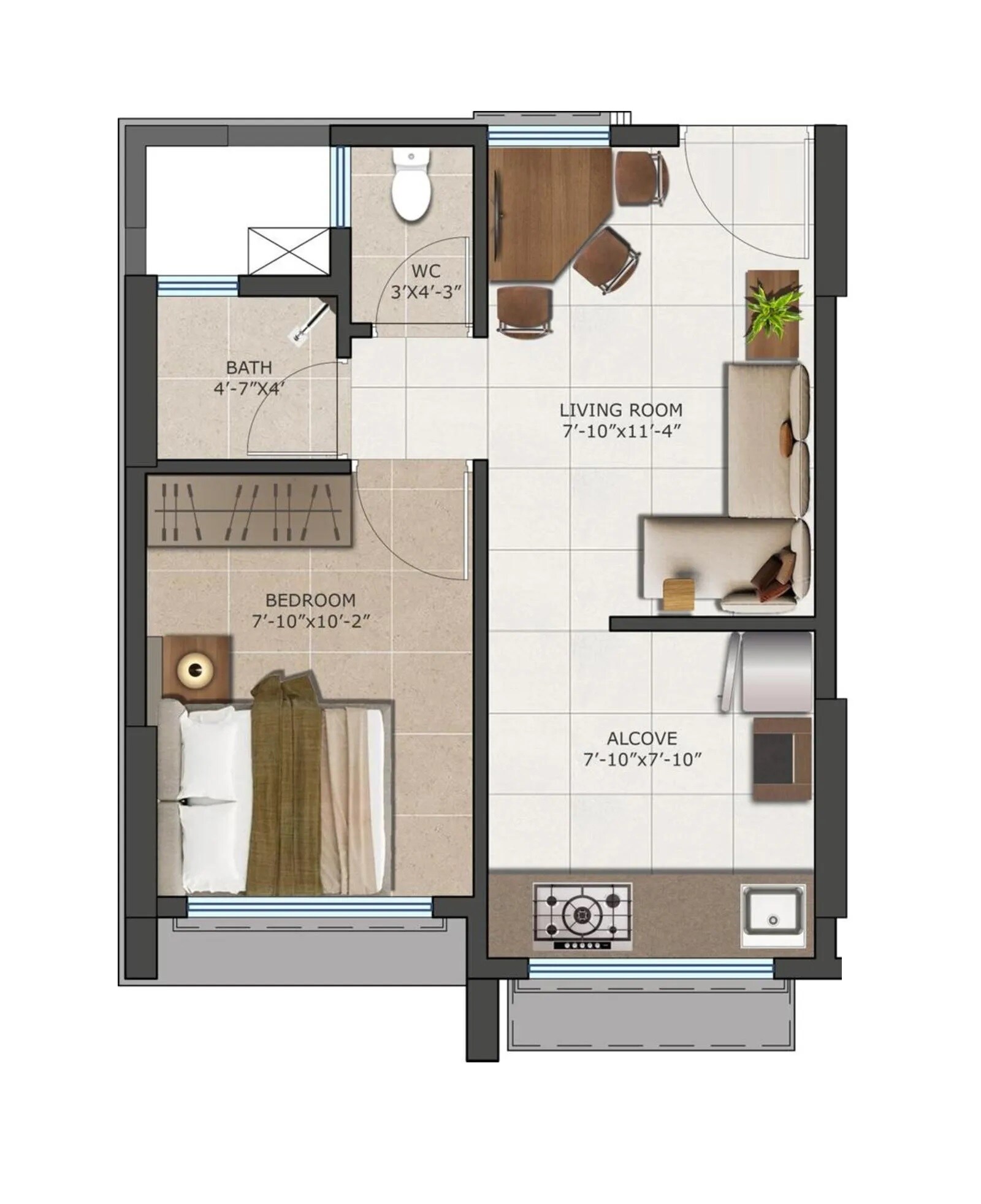 Floor plan of 1 BHK 360 Sq. Ft. Apartment in Concrete Sai Swaroop, Mumbai