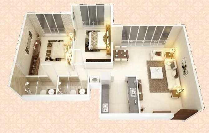 Floor plan of 2 BHK 769 Sq. Ft. Apartment in Concrete Sai Swayam, Mumbai