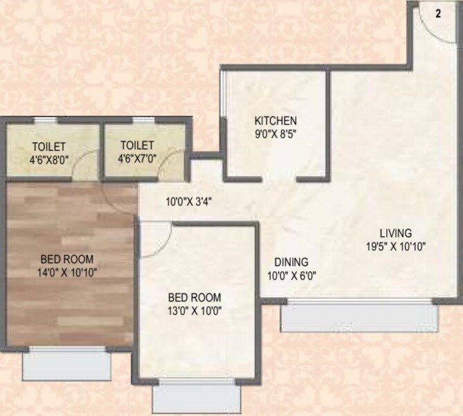 Floor plan of 2 BHK 791 Sq. Ft. Apartment in Concrete Sai Swayam, Mumbai