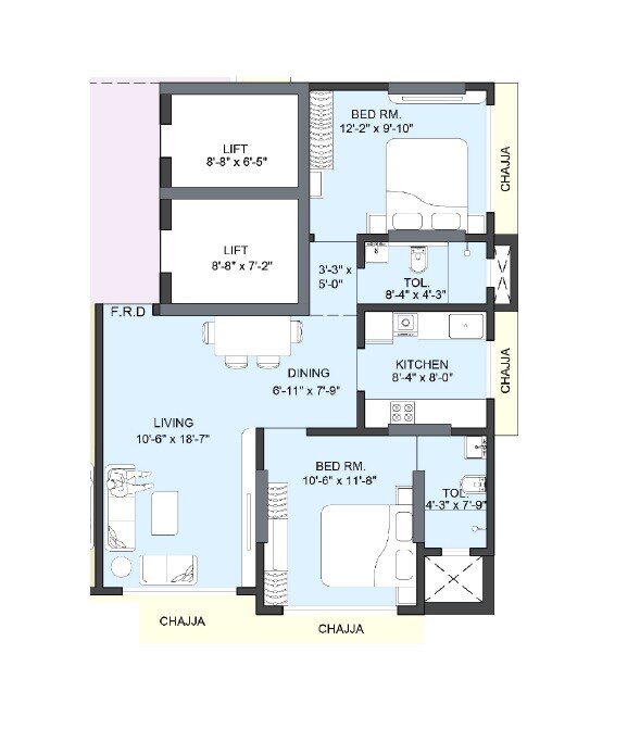 Floor plan of 2 BHK 588 Sq. Ft. Apartment in Contendre Enclave, Mumbai