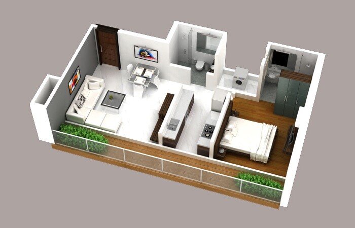 Floor plan of 1 BHK 507 Sq. Ft. Apartment in Conwood Astoria, Mumbai