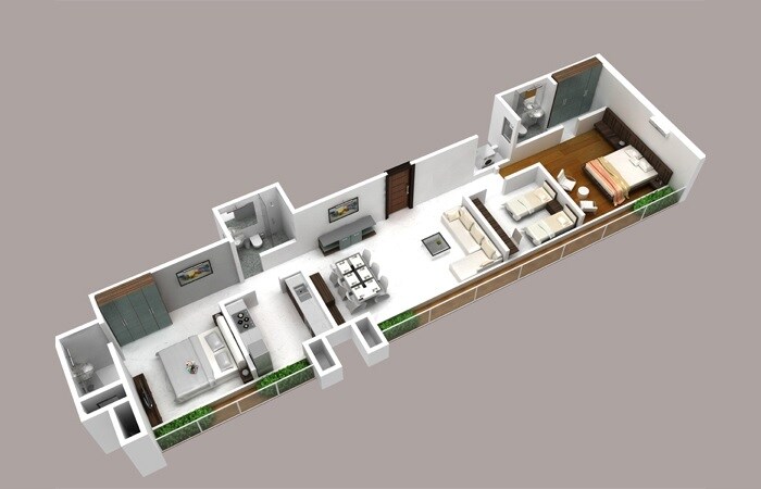 Floor plan of 3 BHK 882 Sq. Ft. Apartment in Conwood Astoria, Mumbai
