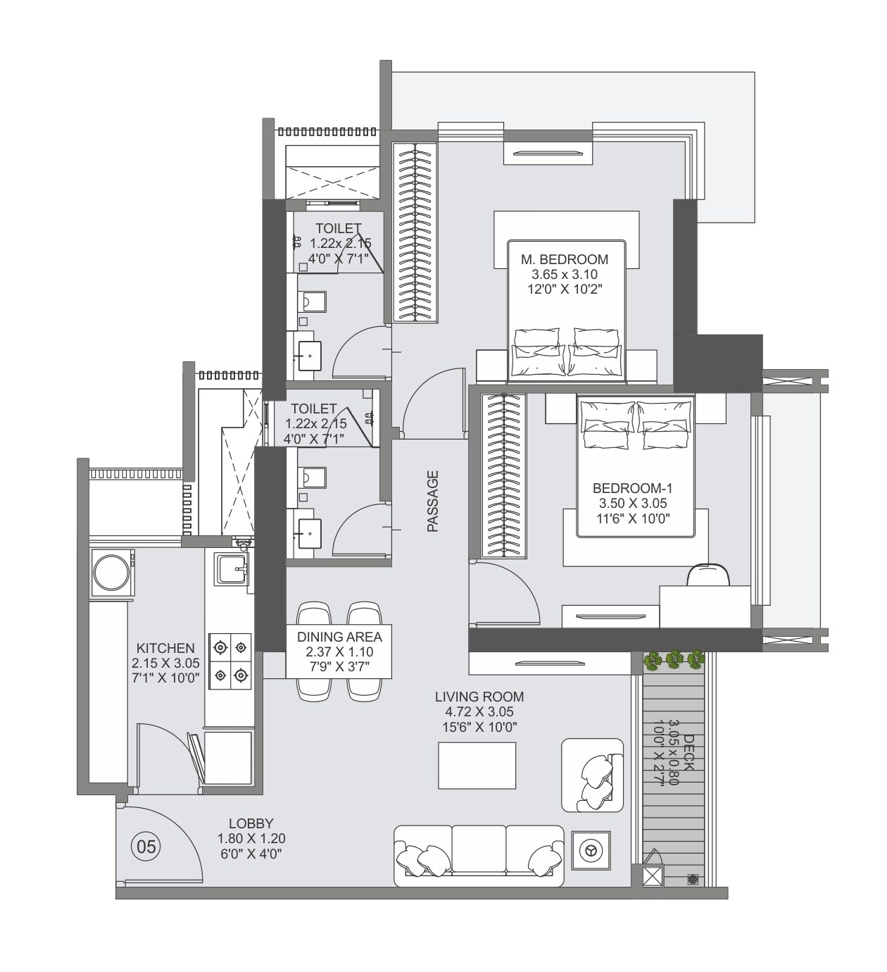 2 BHK 675 Sq. Ft. Apartment