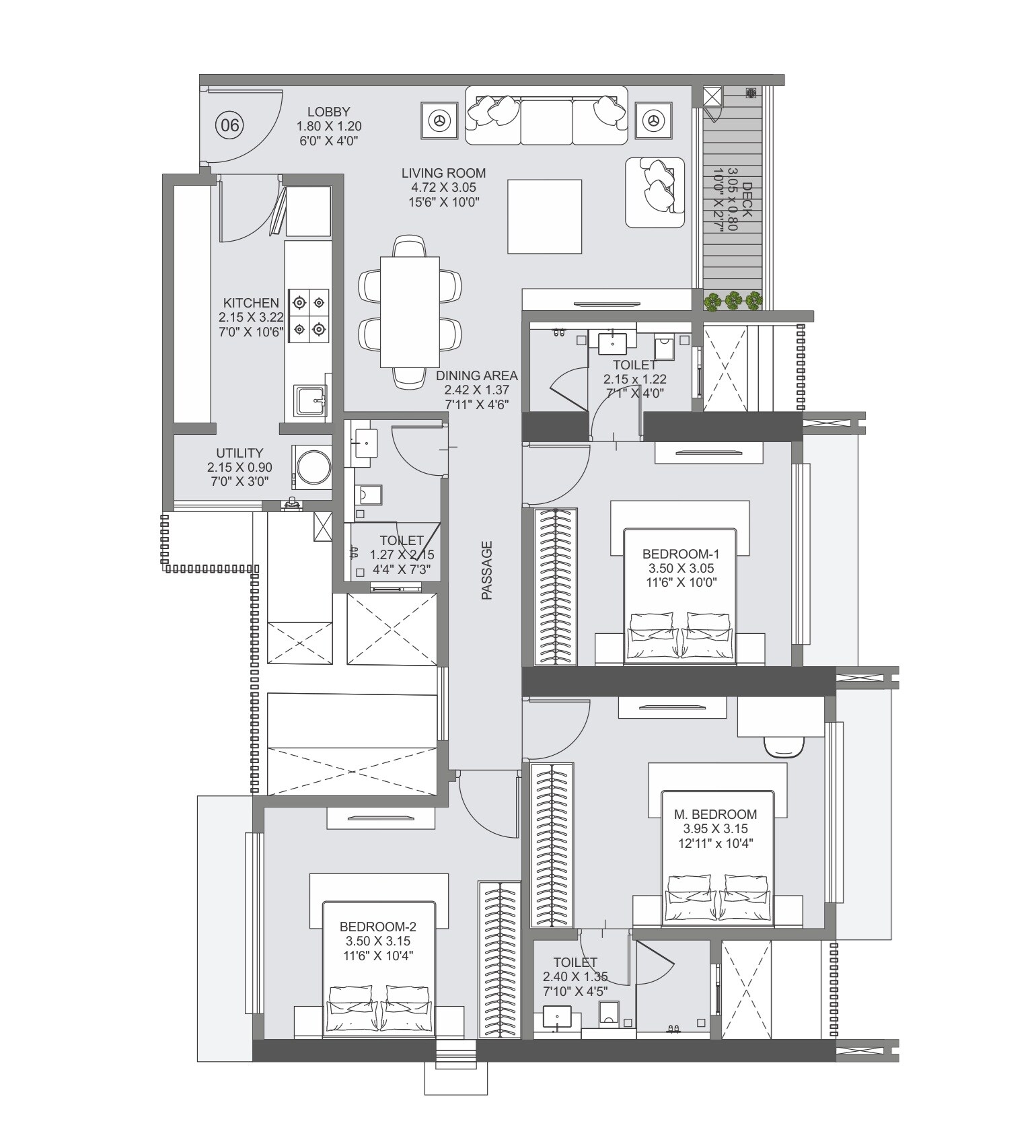 3 BHK 930 Sq. Ft. Apartment